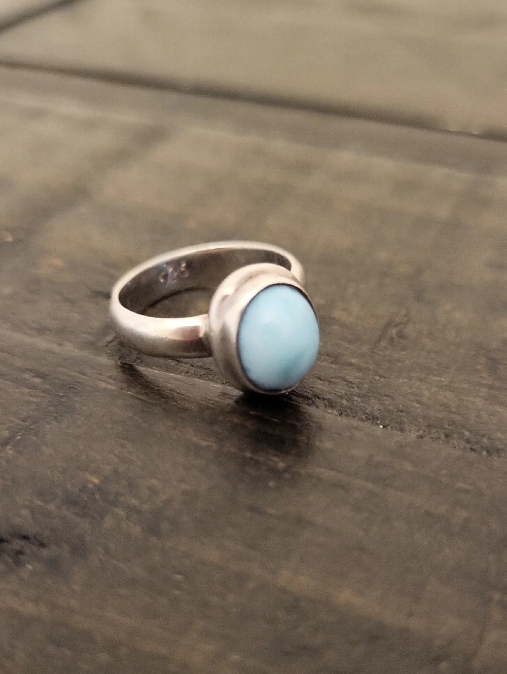 Sterling Silver Larimar Cabochon Blue Stone Ring